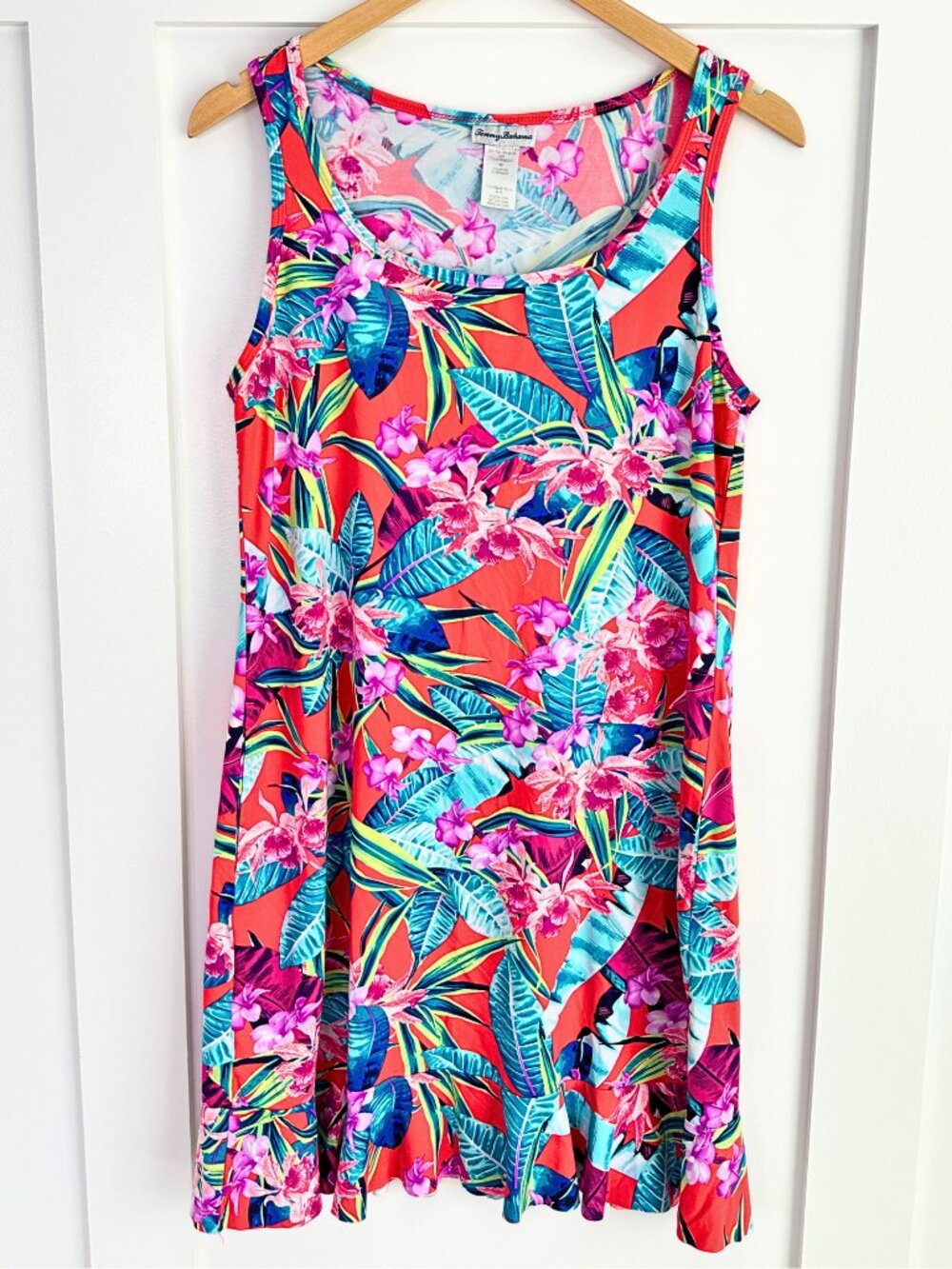 Tommy Bahama Swim Cover Up Dress Size Medium Coral Tropical Floral Palm Print